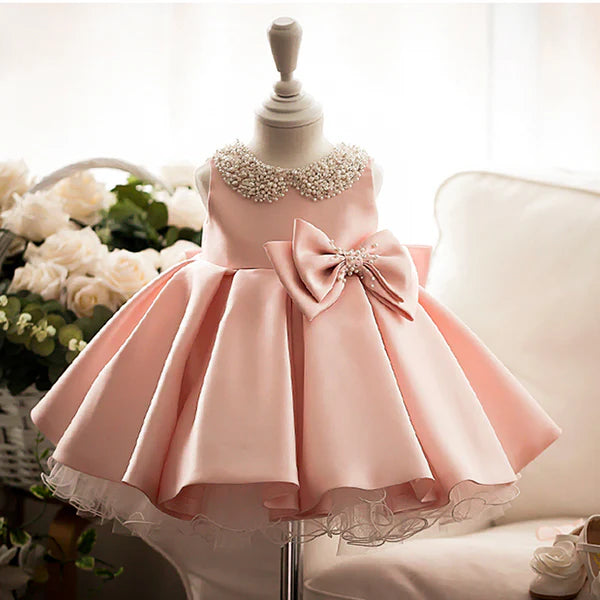 Sleeveless Knee-length Baby Girl Baptism Dress Classic White