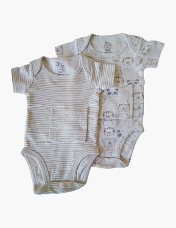 Two Pack Animal Print Feeding Tube Onesie