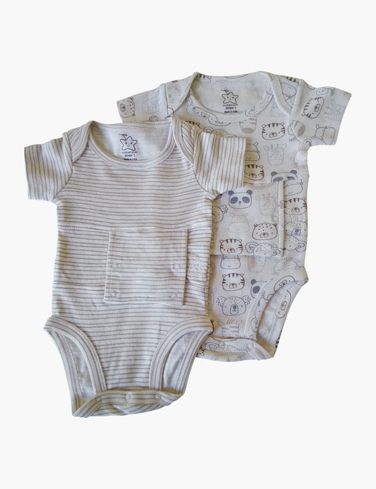 Two Pack Animal Print Feeding Tube Onesie