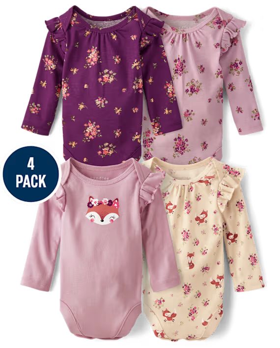 Baby Girls Fox Flutter Bodysuit 4-Pack