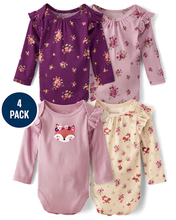 Baby Girls Fox Flutter Bodysuit 4-Pack
