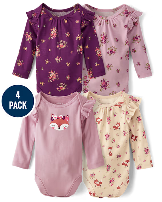 Baby Girls Fox Flutter Bodysuit 4-Pack