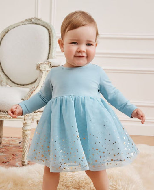 Baby Long Sleeve Tulle Shimmer Dress
