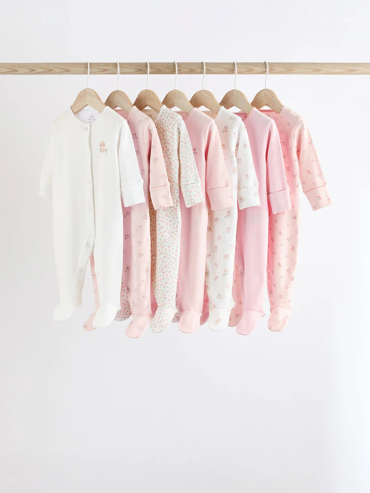 Pink 7 Pack Baby Sleepsuits